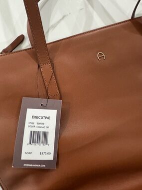 Etienne Aigner Cognac Leather Executive Tote with Gold Accent